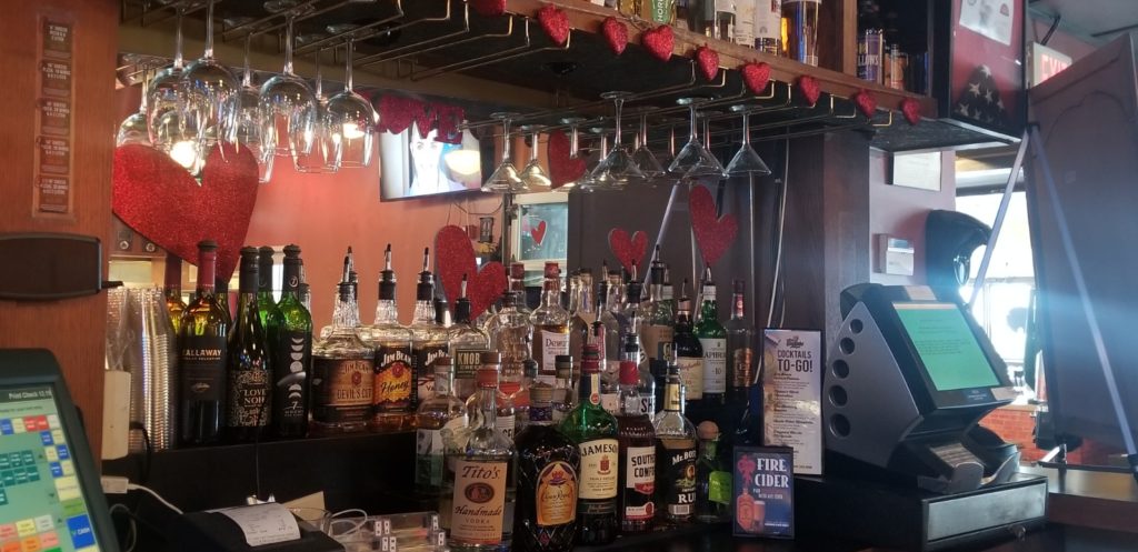 The Trapper's bar decorated for Valentine's Day. 